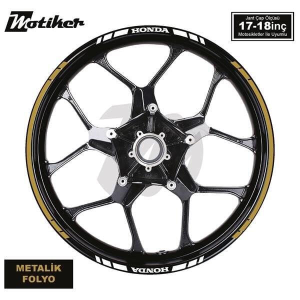 HONDA YAZILI UZUN KISA KESİKLİ ÇİFT RENK 16'LI JANT STICKER ETİKET MODELİ METALİK GOLD