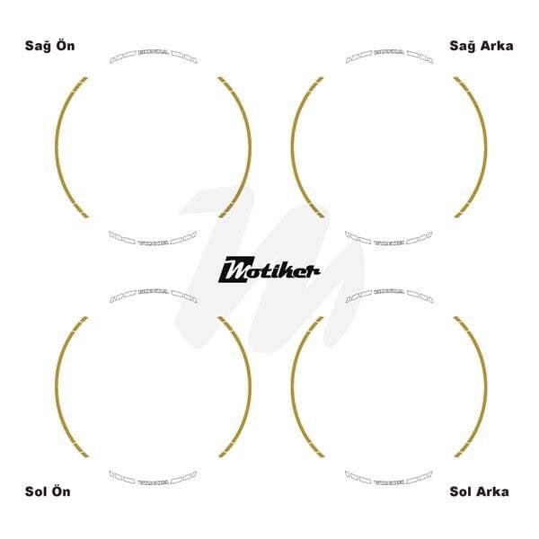 HONDA YAZILI UZUN KISA KESİKLİ ÇİFT RENK 16'LI JANT STICKER ETİKET MODELİ METALİK GOLD