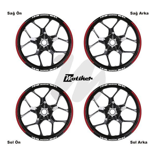 HONDA YAZILI UZUN KISA KESİKLİ ÇİFT RENK 16'LI JANT STICKER ETİKET MODELİ NEON TURUNCU