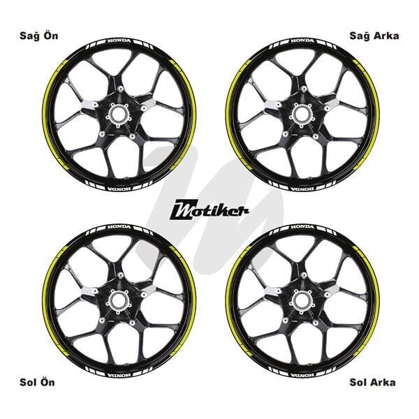 HONDA YAZILI UZUN KISA KESİKLİ ÇİFT RENK 16'LI JANT STICKER ETİKET MODELİ NEON SARI