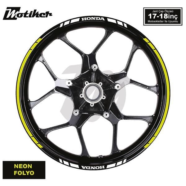 HONDA YAZILI UZUN KISA KESİKLİ ÇİFT RENK 16'LI JANT STICKER ETİKET MODELİ NEON SARI
