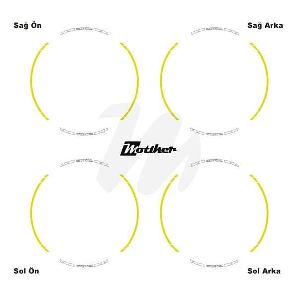 HONDA YAZILI UZUN KISA KESİKLİ ÇİFT RENK 16'LI JANT STICKER ETİKET MODELİ NEON SARI