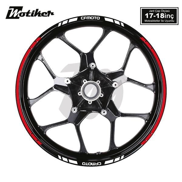 CFMOTO YAZILI UZUN KISA KESİKLİ ÇİFT RENK 16'LI JANT STICKER ETİKET MODELİ KIRMIZI