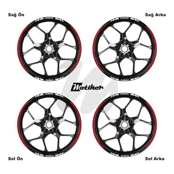CFMOTO YAZILI UZUN KISA KESİKLİ ÇİFT RENK 16'LI JANT STICKER ETİKET MODELİ KIRMIZI