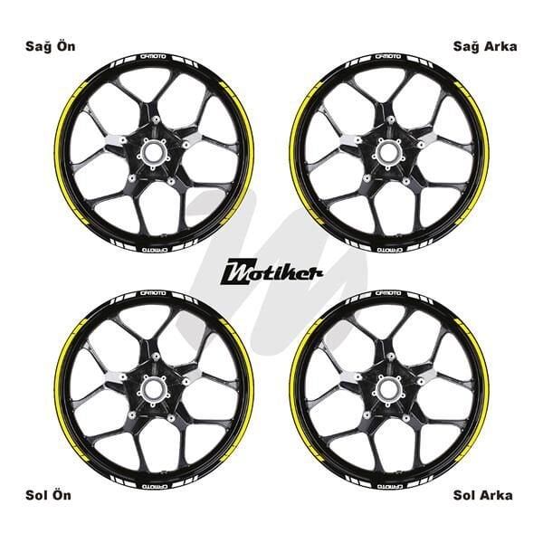 CFMOTO YAZILI UZUN KISA KESİKLİ ÇİFT RENK 16'LI JANT STICKER ETİKET MODELİ SARI