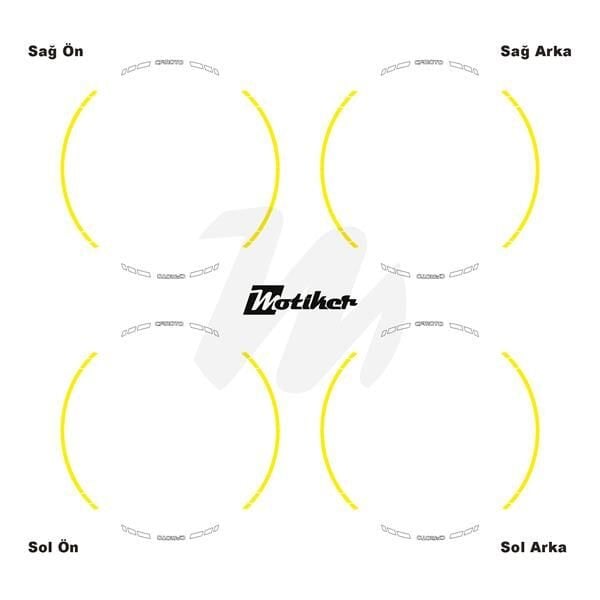 CFMOTO YAZILI UZUN KISA KESİKLİ ÇİFT RENK 16'LI JANT STICKER ETİKET MODELİ SARI