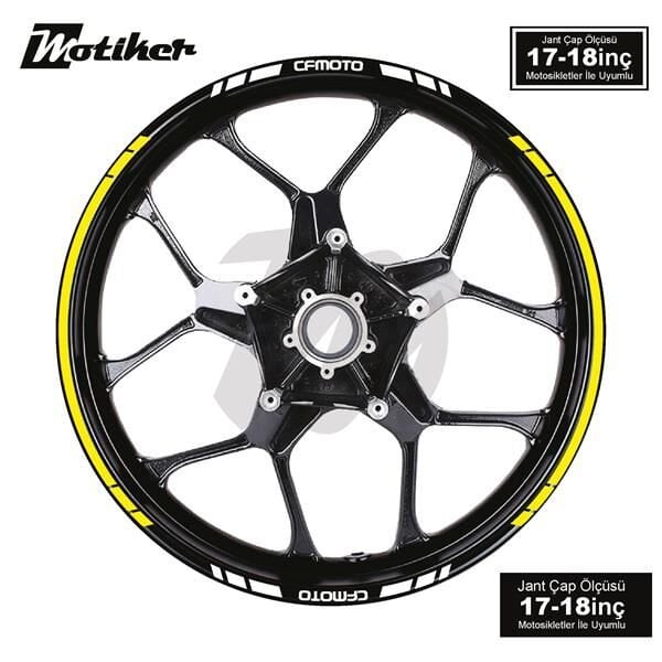 CFMOTO YAZILI UZUN KISA KESİKLİ ÇİFT RENK 16'LI JANT STICKER ETİKET MODELİ SARI