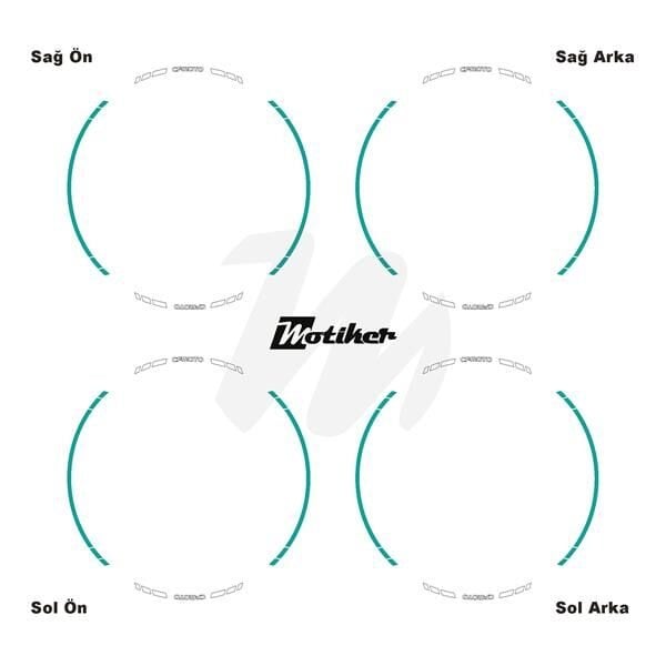 CFMOTO YAZILI UZUN KISA KESİKLİ ÇİFT RENK 16'LI JANT STICKER ETİKET MODELİ TURKUAZ