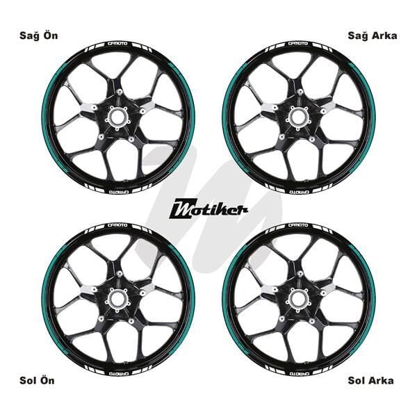 CFMOTO YAZILI UZUN KISA KESİKLİ ÇİFT RENK 16'LI JANT STICKER ETİKET MODELİ TURKUAZ