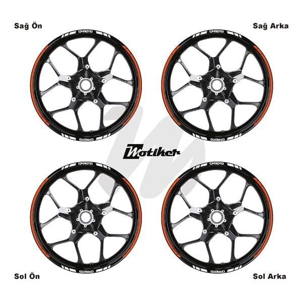 CFMOTO YAZILI UZUN KISA KESİKLİ ÇİFT RENK 16'LI JANT STICKER ETİKET MODELİ TURUNCU
