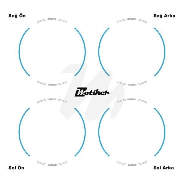 CFMOTO YAZILI UZUN KISA KESİKLİ ÇİFT RENK 16'LI JANT STICKER ETİKET MODELİ AÇIK MAVİ