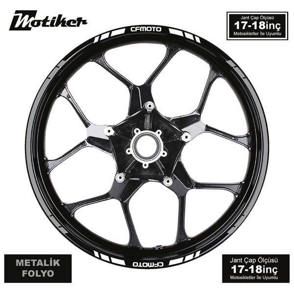 CFMOTO YAZILI UZUN KISA KESİKLİ ÇİFT RENK 16'LI JANT STICKER ETİKET MODELİ METALİK GRİ