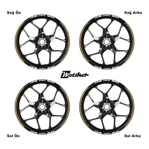 CFMOTO YAZILI UZUN KISA KESİKLİ ÇİFT RENK 16'LI JANT STICKER ETİKET MODELİ METALİK GOLD