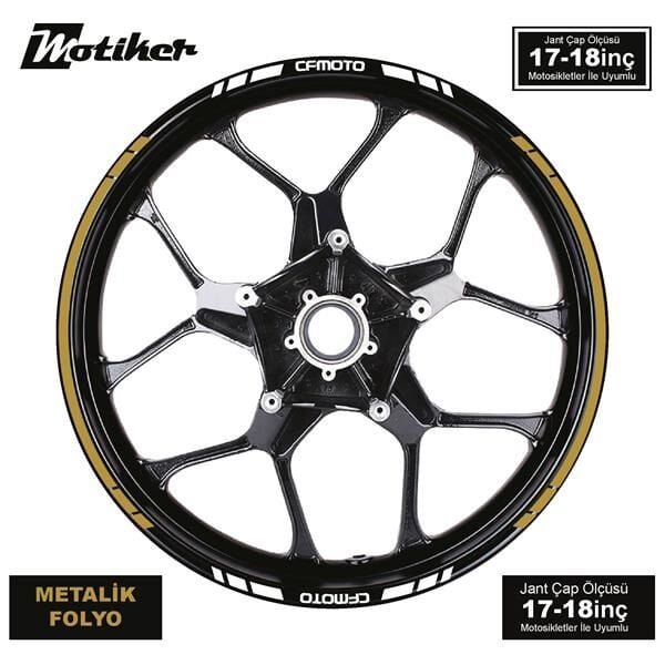 CFMOTO YAZILI UZUN KISA KESİKLİ ÇİFT RENK 16'LI JANT STICKER ETİKET MODELİ METALİK GOLD