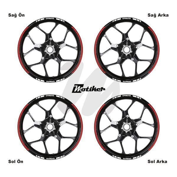 CFMOTO YAZILI UZUN KISA KESİKLİ ÇİFT RENK 16'LI JANT STICKER ETİKET MODELİ NEON TURUNCU