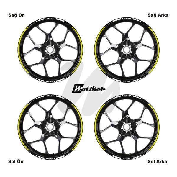 CFMOTO YAZILI UZUN KISA KESİKLİ ÇİFT RENK 16'LI JANT STICKER ETİKET MODELİ NEON SARI