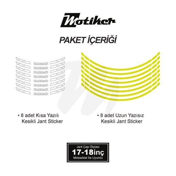 CFMOTO YAZILI UZUN KISA KESİKLİ ÇİFT RENK 16'LI JANT STICKER ETİKET MODELİ NEON SARI