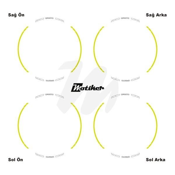 CFMOTO YAZILI UZUN KISA KESİKLİ ÇİFT RENK 16'LI JANT STICKER ETİKET MODELİ NEON SARI