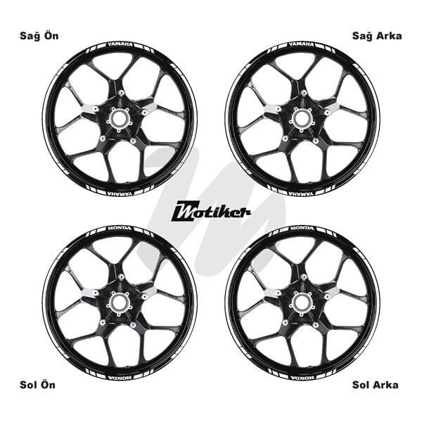 YAMAHA YAZILI UZUN KISA KESİKLİ ÇİFT RENK 16'LI JANT STICKER ETİKET MODELİ BEYAZ