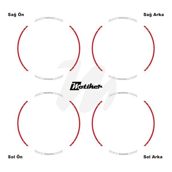 YAMAHA YAZILI UZUN KISA KESİKLİ ÇİFT RENK 16'LI JANT STICKER ETİKET MODELİ KIRMIZI