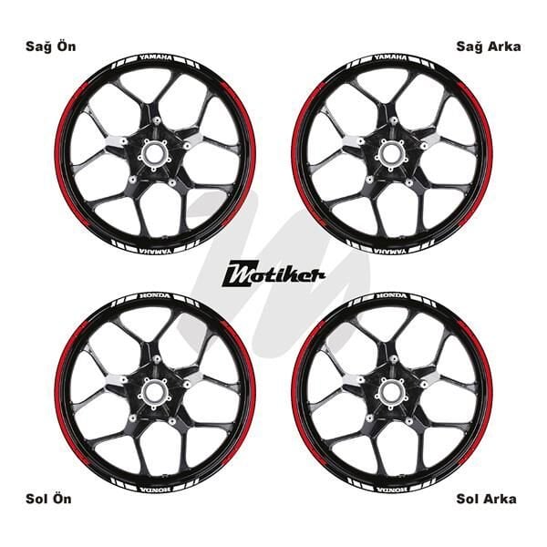 YAMAHA YAZILI UZUN KISA KESİKLİ ÇİFT RENK 16'LI JANT STICKER ETİKET MODELİ KIRMIZI