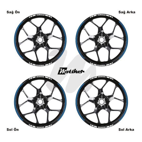 YAMAHA YAZILI UZUN KISA KESİKLİ ÇİFT RENK 16'LI JANT STICKER ETİKET MODELİ MAVİ