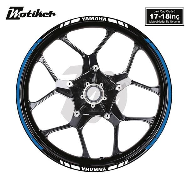 YAMAHA YAZILI UZUN KISA KESİKLİ ÇİFT RENK 16'LI JANT STICKER ETİKET MODELİ MAVİ