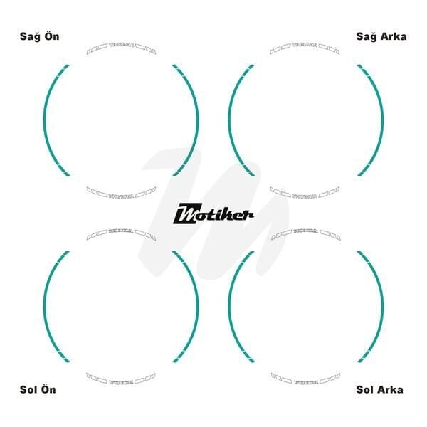 YAMAHA YAZILI UZUN KISA KESİKLİ ÇİFT RENK 16'LI JANT STICKER ETİKET MODELİ TURKUAZ