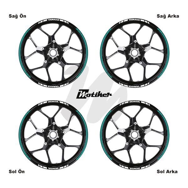 YAMAHA YAZILI UZUN KISA KESİKLİ ÇİFT RENK 16'LI JANT STICKER ETİKET MODELİ TURKUAZ