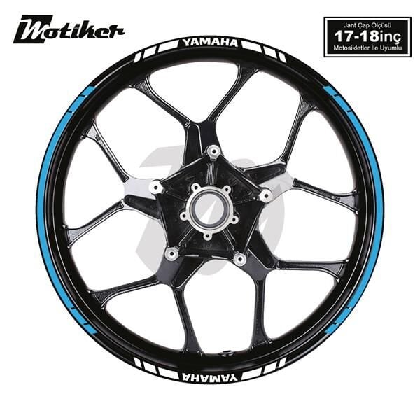 YAMAHA YAZILI UZUN KISA KESİKLİ ÇİFT RENK 16'LI JANT STICKER ETİKET MODELİ AÇIK MAVİ