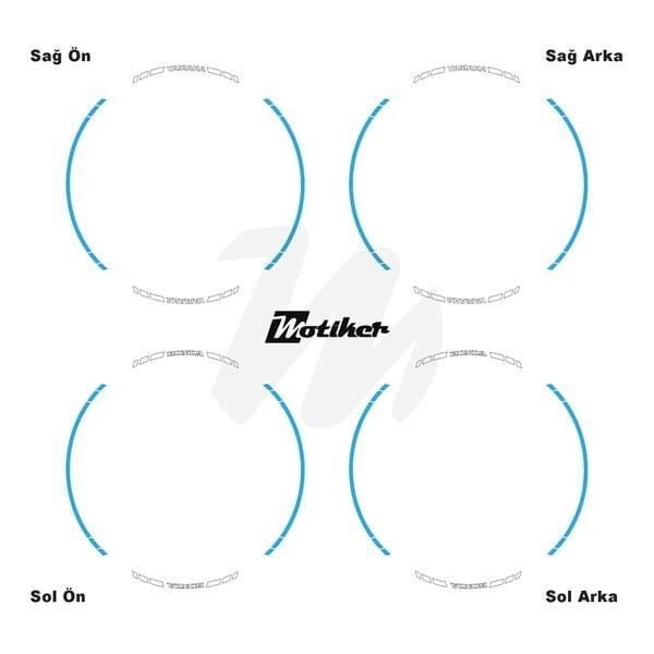 YAMAHA YAZILI UZUN KISA KESİKLİ ÇİFT RENK 16'LI JANT STICKER ETİKET MODELİ AÇIK MAVİ