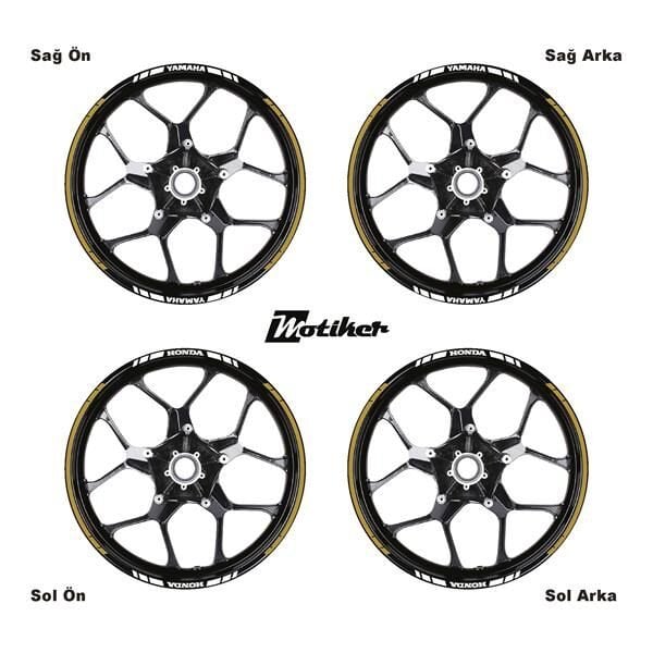 YAMAHA YAZILI UZUN KISA KESİKLİ ÇİFT RENK 16'LI JANT STICKER ETİKET MODELİ METALİK GOLD