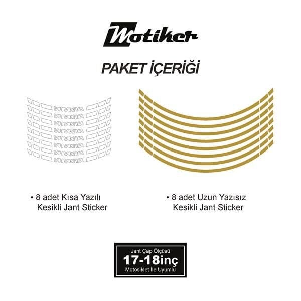 YAMAHA YAZILI UZUN KISA KESİKLİ ÇİFT RENK 16'LI JANT STICKER ETİKET MODELİ METALİK GOLD