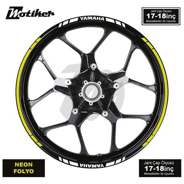 YAMAHA YAZILI UZUN KISA KESİKLİ ÇİFT RENK 16'LI JANT STICKER ETİKET MODELİ NEON SARI