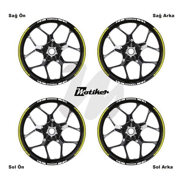 YAMAHA YAZILI UZUN KISA KESİKLİ ÇİFT RENK 16'LI JANT STICKER ETİKET MODELİ NEON SARI